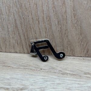 Silver Stainless Musical Note Necklace Pendant with Crystal Accents